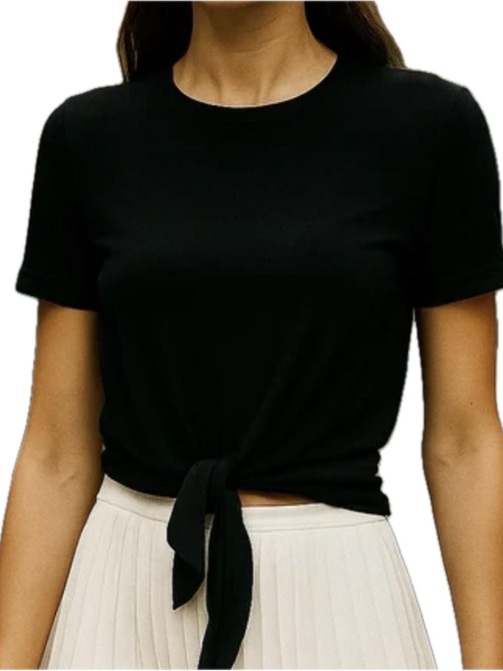 PETIT POIS - Classic Black Tie-Front Women's Top - Large